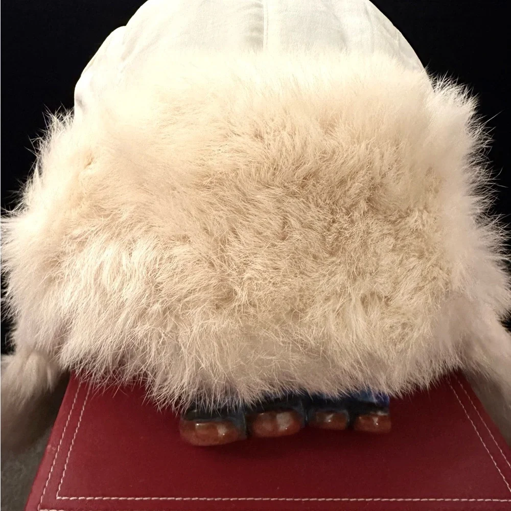 Vintage Mad Bomber Rabbit Fur Hat with Ear Flaps Trooper Hat XXL Unisex - Picture 2 of 9